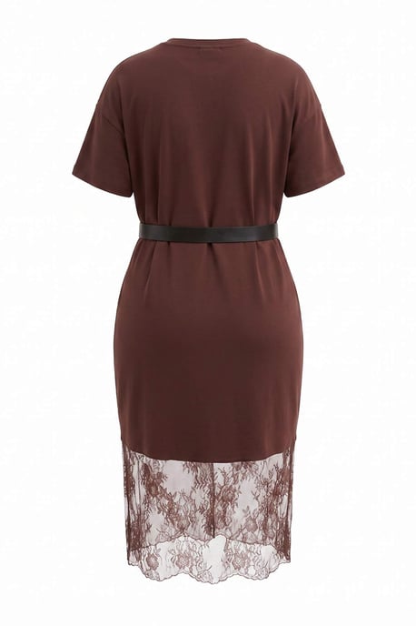 Trendyol Curve Dam Brun Enfärgad Midi Kort Rak Plus size Klänning - Image 5