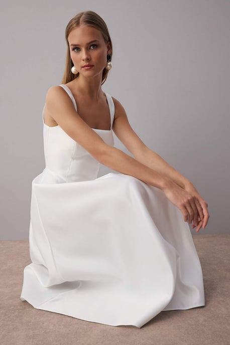 TRENDYOLMİLLA Women's White Plain Midi Sleeveless Stylish/Night Skater Dresses - Image 2