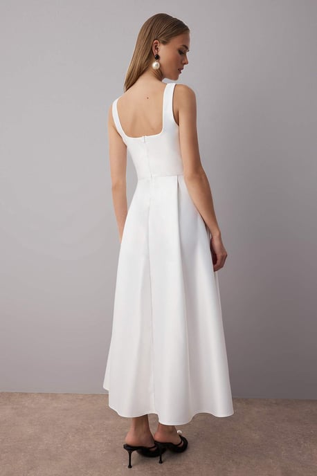TRENDYOLMİLLA Women's White Plain Midi Sleeveless Stylish/Night Skater Dresses - Image 5