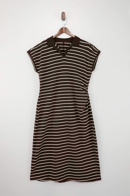 Trendyol Curve Dam Brun Randig Midi Kort Casual A-linje Plus size Klänning - Image 2