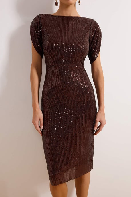 TRENDYOLMİLLA Dames Bruin Effen Midi Kort Stijlvol/Avond Bodycon Jurken - Image 2
