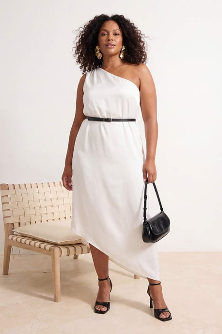 Trendyol Curve Dam Vit Enfärgad Midi Ärmlös Fest A-linje Plus size Klänning - Image 2