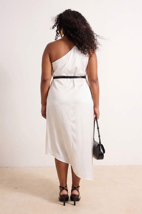 Trendyol Curve Dam Vit Enfärgad Midi Ärmlös Fest A-linje Plus size Klänning - Image 3