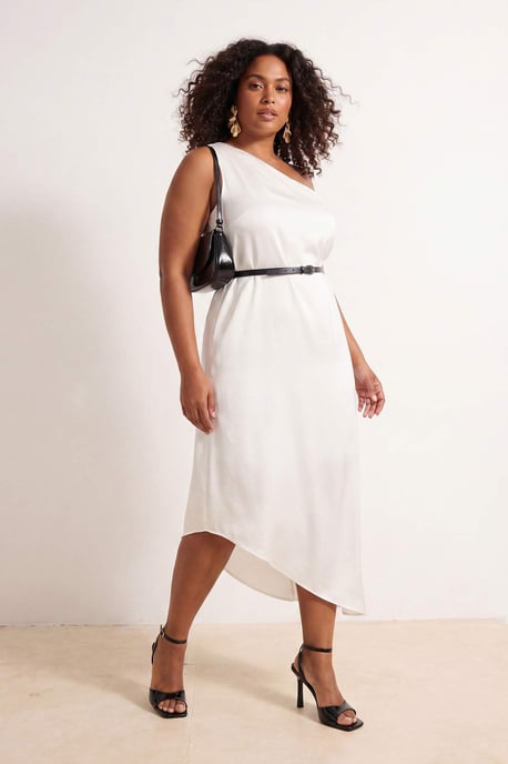 Trendyol Curve Dam Vit Enfärgad Midi Ärmlös Fest A-linje Plus size Klänning - Image 6