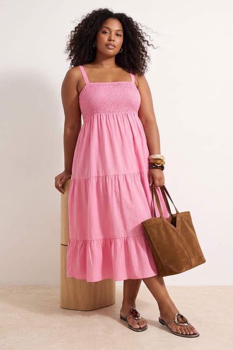 Trendyol Curve Dam Rosa Enfärgad Midi Ärmlös Kväll / Vardag Skater Plus size Klänning - Image 1