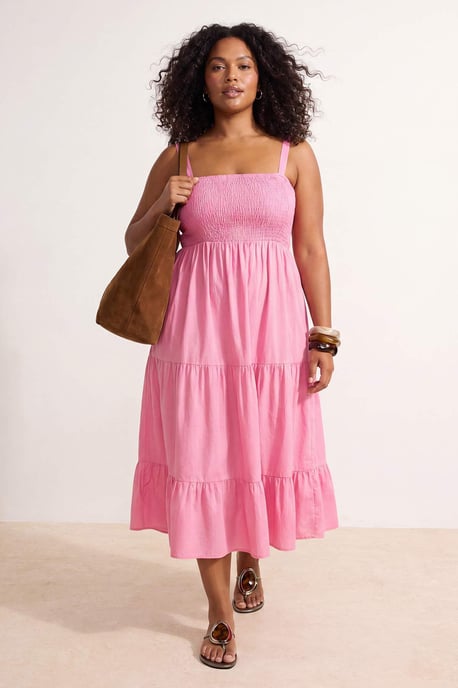 Trendyol Curve Dam Rosa Enfärgad Midi Ärmlös Kväll / Vardag Skater Plus size Klänning - Image 2