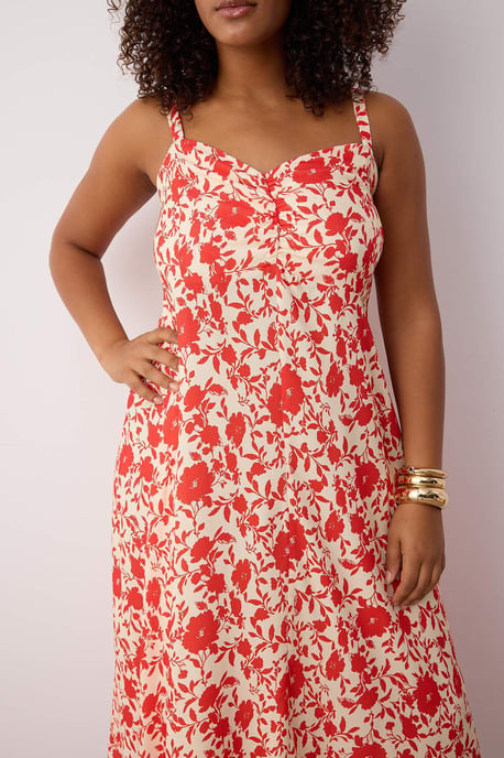 Trendyol Curve Dam Rosa Blommig Midi Ärmlös Casual Rak Plus size Klänning - Image 2