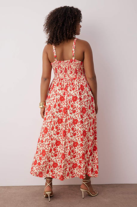 Trendyol Curve Dam Rosa Blommig Midi Ärmlös Casual Rak Plus size Klänning - Image 3
