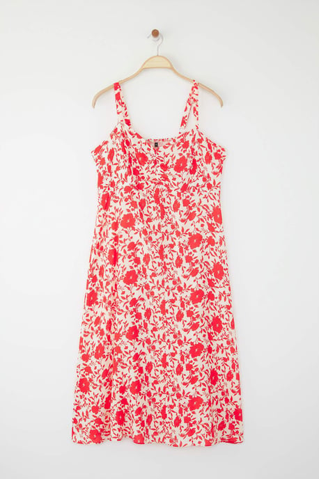 Trendyol Curve Dam Rosa Blommig Midi Ärmlös Casual Rak Plus size Klänning - Image 4