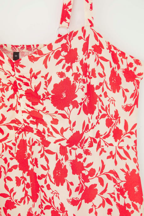 Trendyol Curve Dam Rosa Blommig Midi Ärmlös Casual Rak Plus size Klänning - Image 5