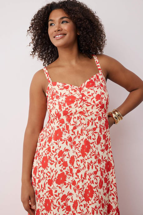 Trendyol Curve Dam Rosa Blommig Midi Ärmlös Casual Rak Plus size Klänning - Image 6