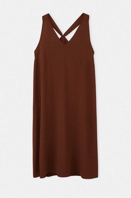 Trendyol Curve Dam Brun Enfärgad Midi Ärmlös Casual A-linje Plus size Klänning - Image 3