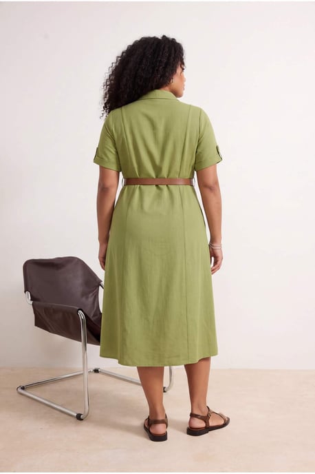 Trendyol Curve Dam Khaki Enfärgad Midi Kort Casual A-linje Plus size Klänning - Image 4