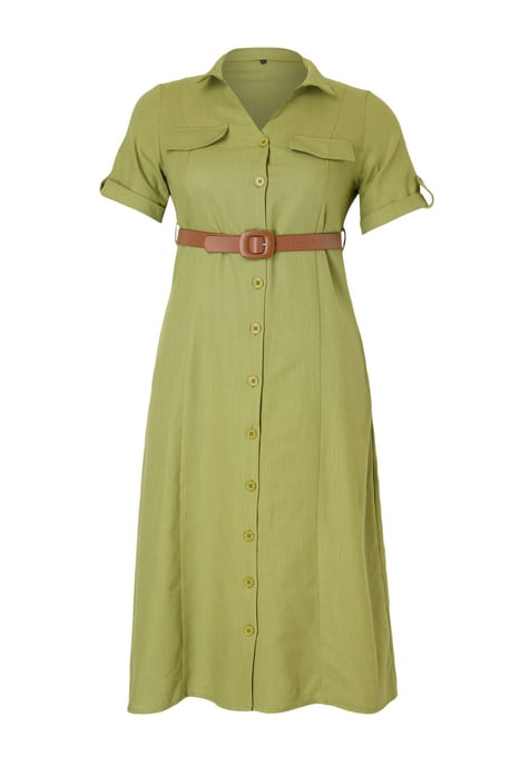 Trendyol Curve Dam Khaki Enfärgad Midi Kort Casual A-linje Plus size Klänning - Image 5