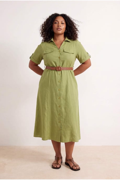 Trendyol Curve Dam Khaki Enfärgad Midi Kort Casual A-linje Plus size Klänning - Image 6