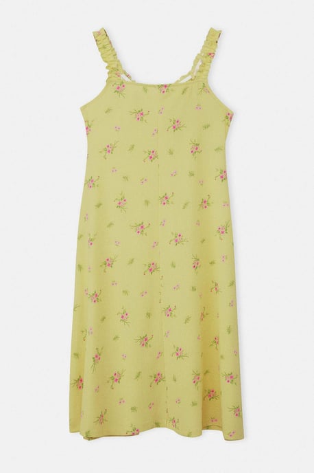 Trendyol Curve Dam Gul Blommig Midi Ärmlös Casual A-linje Plus size Klänning - Image 5