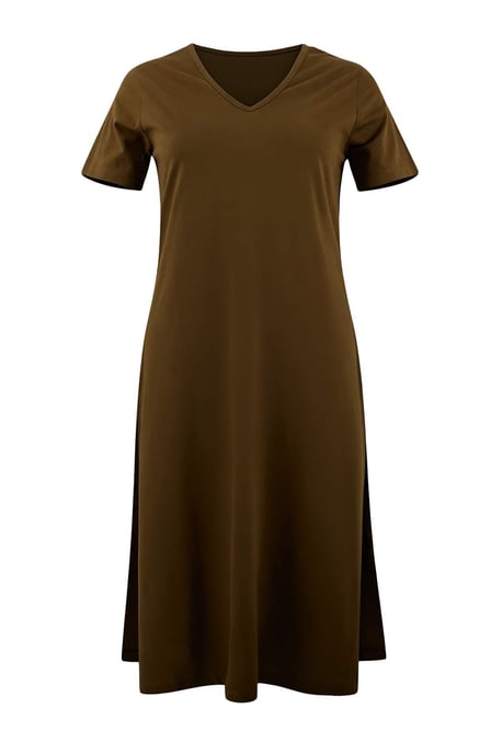 Trendyol Curve Dam Khaki Enfärgad Midi Kort Casual Rak Plus size Klänning - Image 2