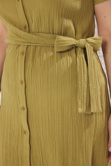 Trendyol Curve Dam Khaki Enfärgad Midi Lång Casual Skjortklänning Plus size Klänning - Image 2