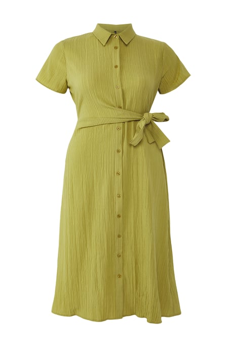 Trendyol Curve Dam Khaki Enfärgad Midi Lång Casual Skjortklänning Plus size Klänning - Image 4