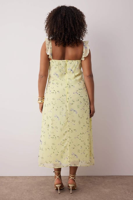 Trendyol Curve Dam Gul Blommig Midi Ärmlös Casual A-linje Plus size Klänning - Image 3