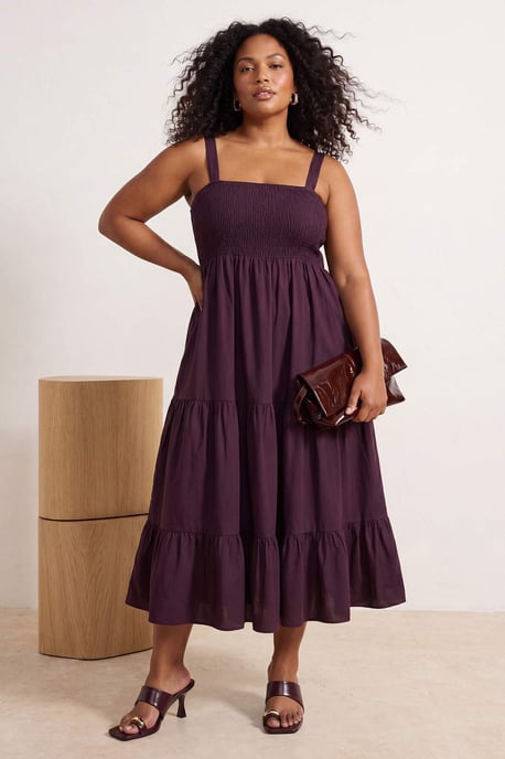 Trendyol Curve Dam Vinröd Enfärgad Midi Ärmlös Kväll / Vardag Skater Plus size Klänning - Image 1