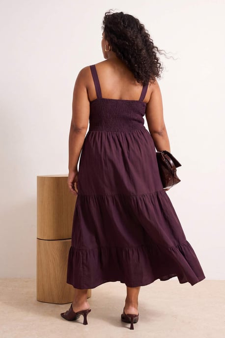 Trendyol Curve Dam Vinröd Enfärgad Midi Ärmlös Kväll / Vardag Skater Plus size Klänning - Image 2