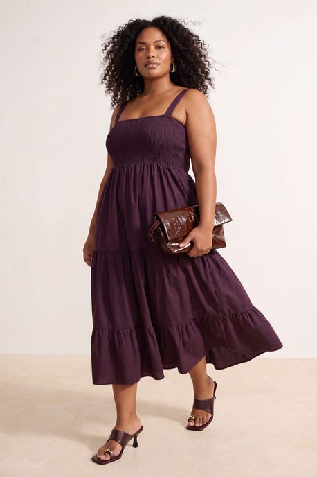 Trendyol Curve Dam Vinröd Enfärgad Midi Ärmlös Kväll / Vardag Skater Plus size Klänning - Image 6