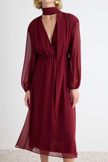 TRENDYOLMİLLA Dames Bordeaux Effen Midi Lang A-lijn Jurken - Image 3