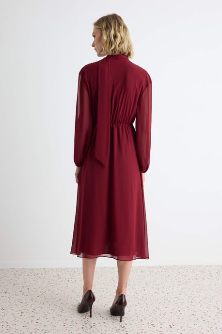 TRENDYOLMİLLA Dames Bordeaux Effen Midi Lang A-lijn Jurken - Image 4