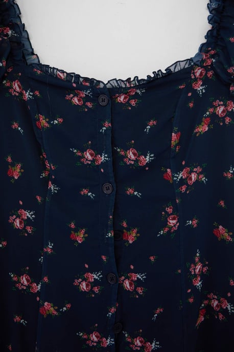Trendyol Curve Dam Mörkblå Blommig Midi Kort Casual A-linje Plus size Klänning - Image 4