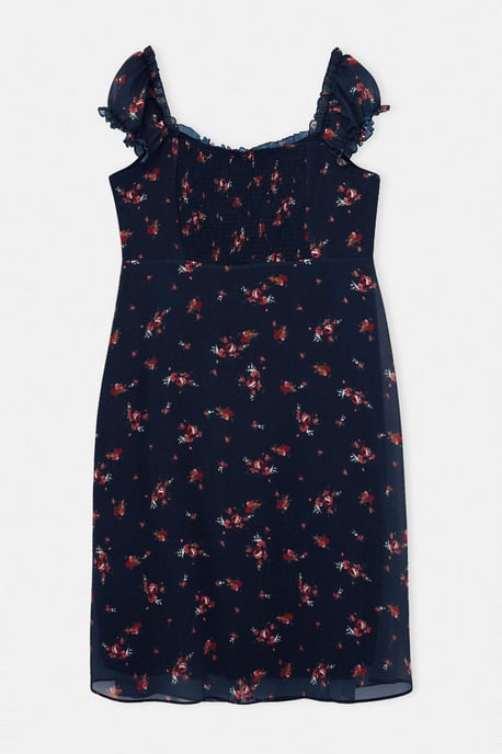 Trendyol Curve Dam Mörkblå Blommig Midi Kort Casual A-linje Plus size Klänning - Image 5