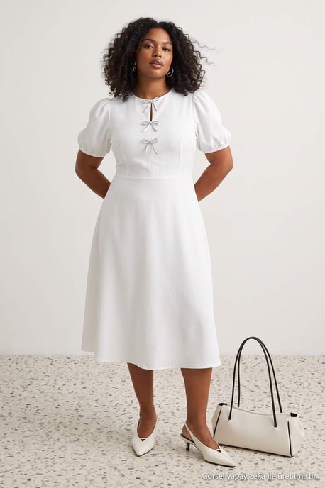 Trendyol Curve Dam Ecru Enfärgad Midi Kort Elegant/Kväll Skater Plus size Klänning - Image 2
