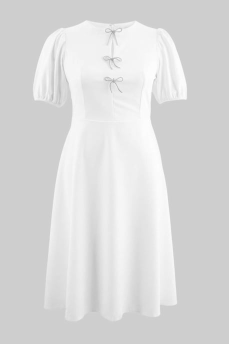 Trendyol Curve Dam Ecru Enfärgad Midi Kort Elegant/Kväll Skater Plus size Klänning - Image 3