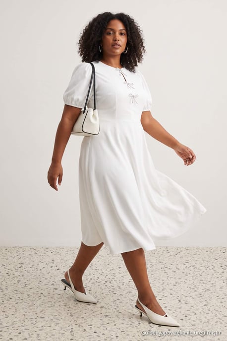 Trendyol Curve Dam Ecru Enfärgad Midi Kort Elegant/Kväll Skater Plus size Klänning - Image 6