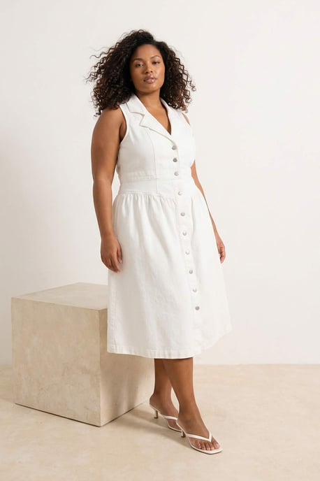 Trendyol Curve Dam Ecru Enfärgad Midi Ärmlös Casual A-linje Plus size Klänning - Image 6