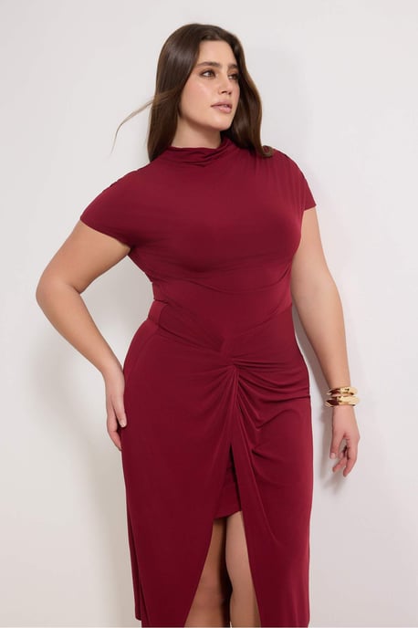 Trendyol Curve Dam Vinröd Enfärgad Midi Kort Casual Rak Plus size Klänning - Image 2