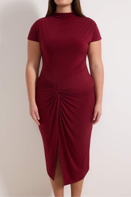 Trendyol Curve Dam Vinröd Enfärgad Midi Kort Casual Rak Plus size Klänning - Image 3