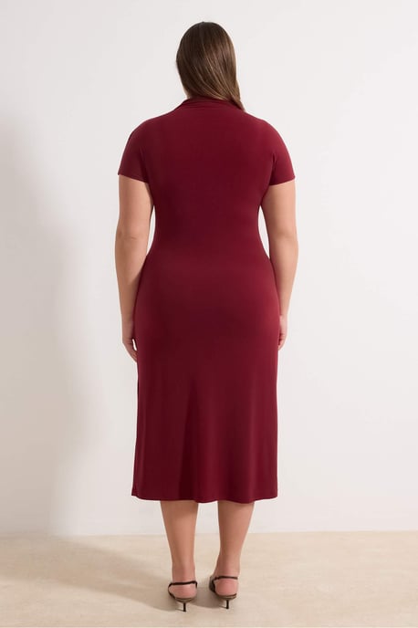 Trendyol Curve Dam Vinröd Enfärgad Midi Kort Casual Rak Plus size Klänning - Image 4