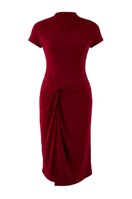 Trendyol Curve Dam Vinröd Enfärgad Midi Kort Casual Rak Plus size Klänning - Image 5
