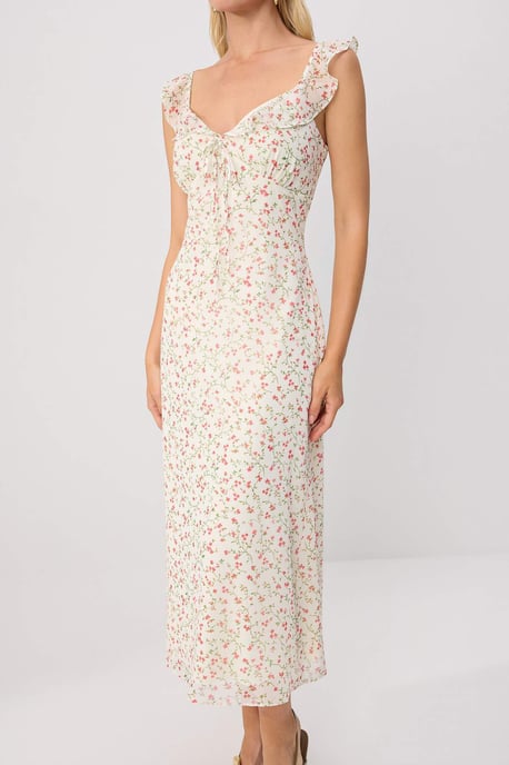 TRENDYOLMİLLA Women's Ecru Floral Midi Sleeveless Evening / Daily A-line Dresses - Image 2