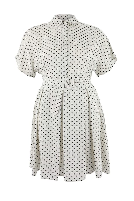 Trendyol Curve Dam Ecru Prickig Midi Kort Casual Skater Plus size Klänning - Image 3