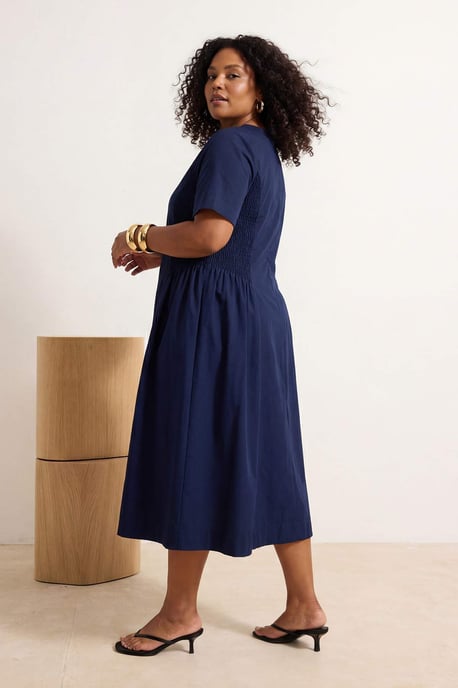 Trendyol Curve Dam Mörkblå Enfärgad Midi Kort Casual Skater Plus size Klänning - Image 2