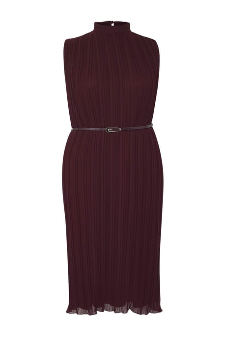 Trendyol Curve Dam Vinröd Enfärgad Midi Ärmlös Kväll / Vardag Rak Plus size Klänning - Image 4