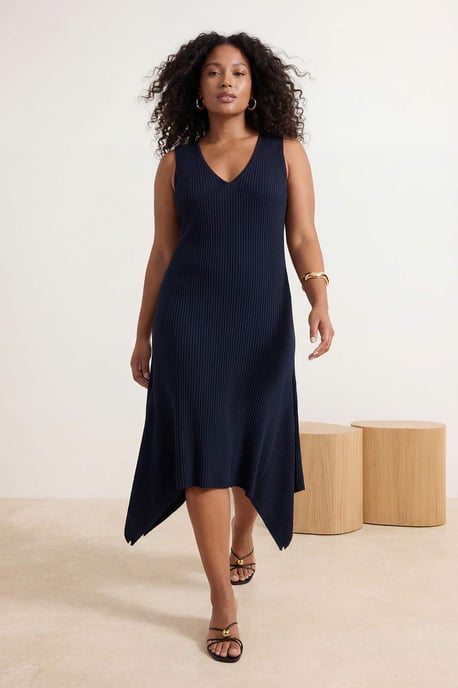 Trendyol Curve Dam Mörkblå Enfärgad Midi Ärmlös Casual A-linje Plus size Klänning - Image 6