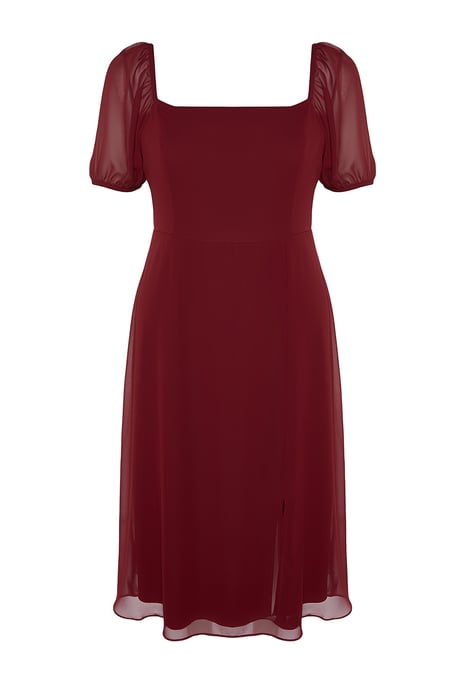 Trendyol Curve Dam Vinröd Enfärgad Midi Kort Casual A-linje Plus size Klänning - Image 5