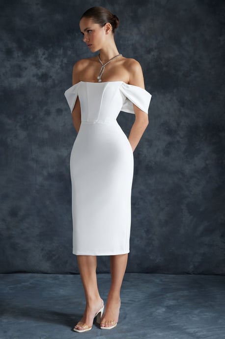 TRENDYOLMİLLA Dames Ecru Effen Midi Mouwloos Stijlvol/Avond Bodycon Jurken - Image 3