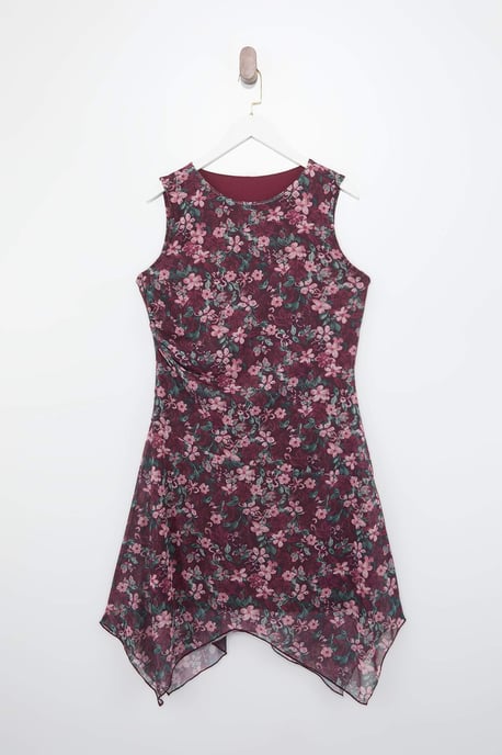 Trendyol Curve Dam Vinröd Blommig Midi Ärmlös Casual A-linje Plus size Klänning - Image 5