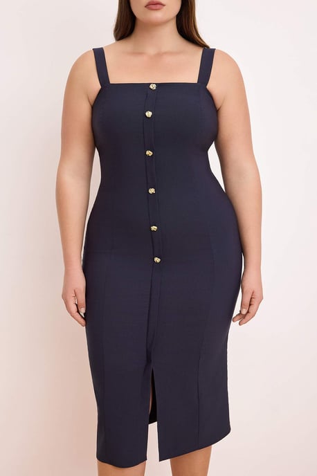 Trendyol Curve Dam Mörkblå Enfärgad Midi Ärmlös Casual Bodycon Plus size Klänning - Image 2
