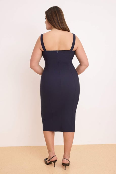 Trendyol Curve Dam Mörkblå Enfärgad Midi Ärmlös Casual Bodycon Plus size Klänning - Image 3