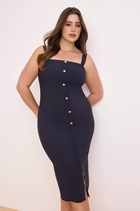 Trendyol Curve Dam Mörkblå Enfärgad Midi Ärmlös Casual Bodycon Plus size Klänning - Image 6